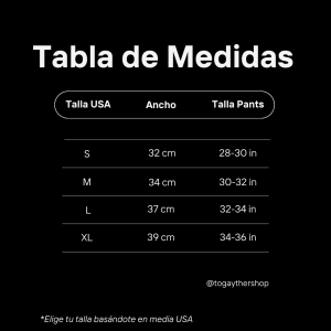 Tabla de medidas TogaytherShop El Salvador